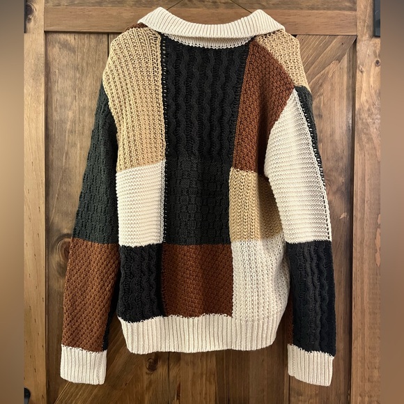 Patchwork Knit Sweater - Black, Brown, Cream, Green - Picture 4 of 4